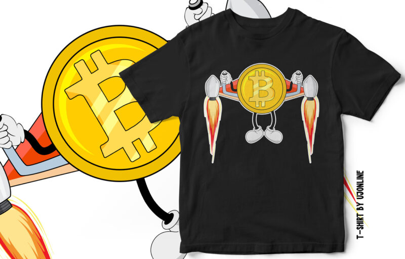 Bitcoin Going to the Moon – Cryptocurrency T-Shirt Design – Bitcoin Rocket Vector