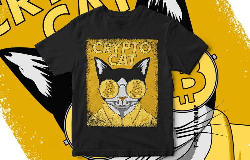 Crypto Cat – Bitcoin Cat – Crypto Currency T-Shirt Design