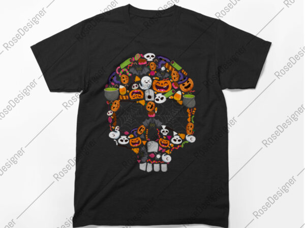 Haloween skull vector spooky graphic tee design