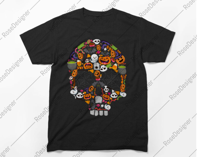 Haloween Skull Vector Spooky Graphic Tee Design