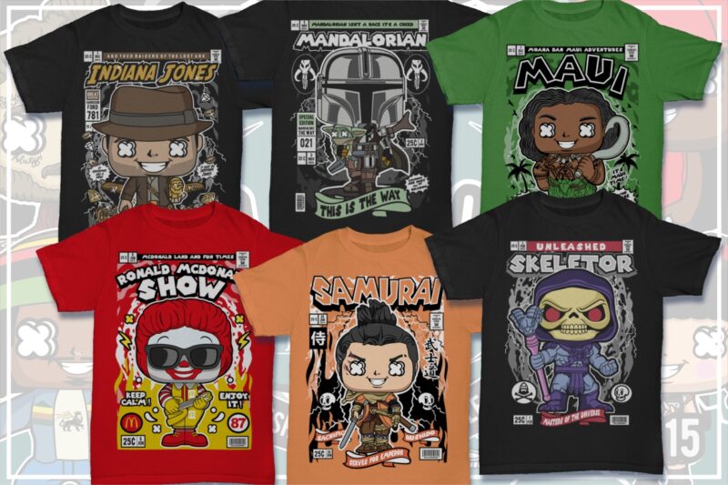 t-shirt vector 125 Pop Culture Tshirt Designs Bundle #7