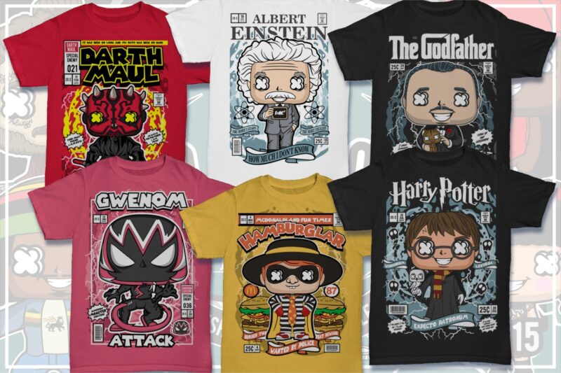 t-shirt vector 125 Pop Culture Tshirt Designs Bundle #7