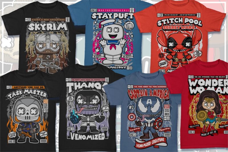 125 Pop Culture Tshirt Designs Bundle #7