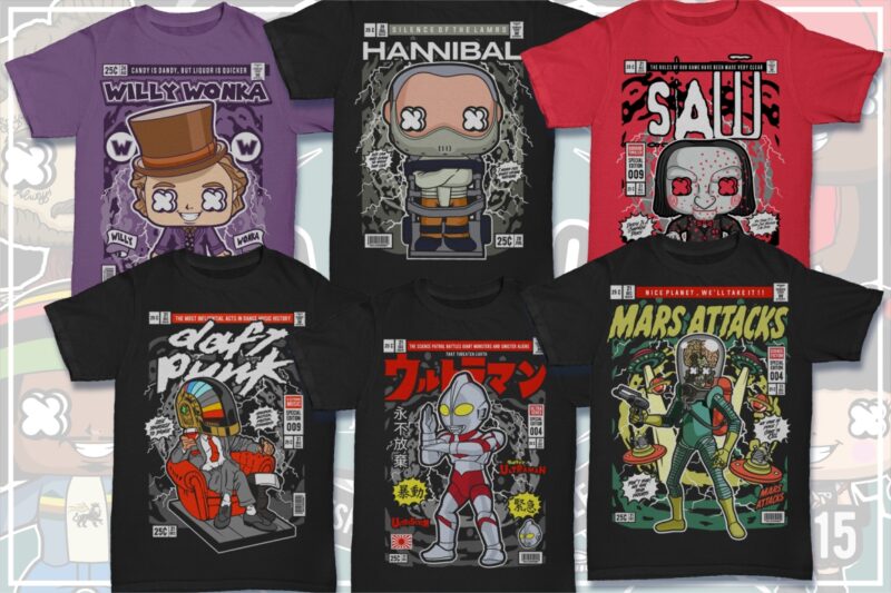 t-shirt vector 125 Pop Culture Tshirt Designs Bundle #7