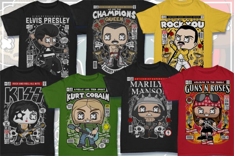 t-shirt vector 125 Pop Culture Tshirt Designs Bundle #7