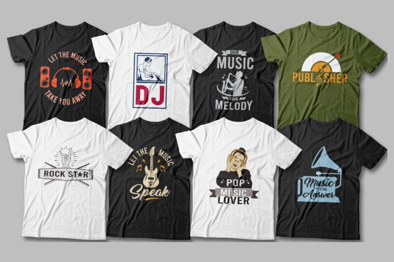 Music t-shirt Designs Bundle editable, Music T shirt, Vector t shirt design, Music, Dj, Musician t shirt, t shirt design quotes, print on demand, pack,