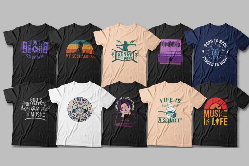 Music t-shirt Designs Bundle editable, Music T shirt, Vector t shirt design, Music, Dj, Musician t shirt, t shirt design quotes, print on demand, pack,