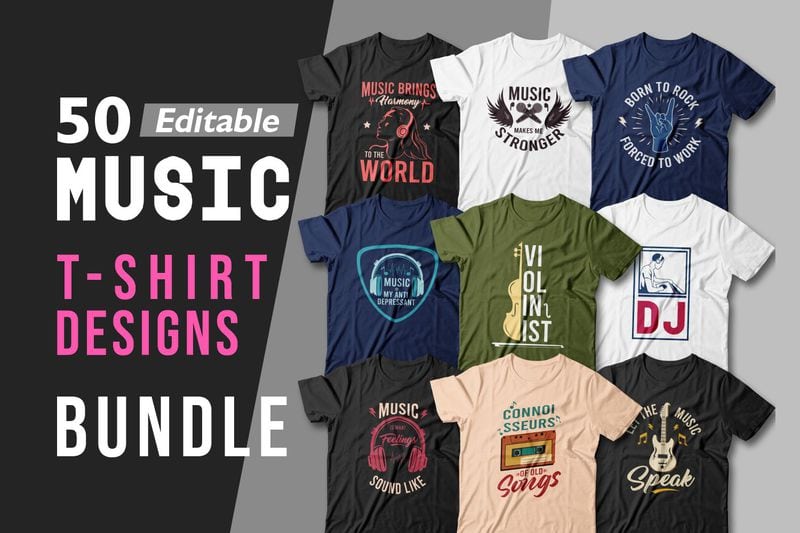 Music tshirt Designs Bundle editable, Music T shirt, Vector t shirt