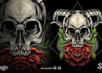 The Skull Head And Flower t shirt designs for sale