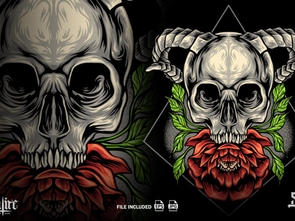 The skull head and flower t shirt designs for sale