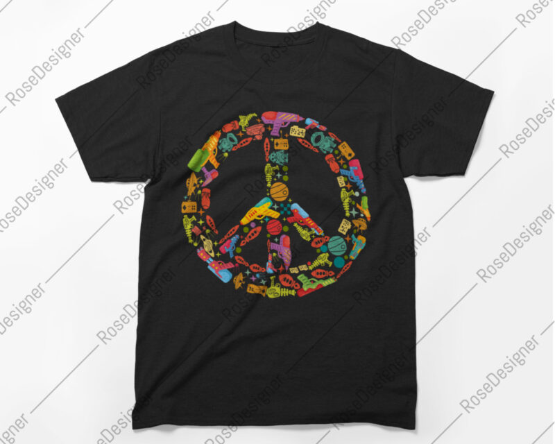 Peace Sign, toy guns, Spaceships, truth is out there, peace with aliens, Vector T-Shirt Design