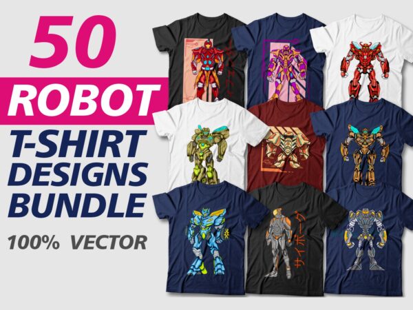 50 robot t shirt design bundle, robot vector, sublimation, character, illustration, cartoon, transformer, svg, png, pod,