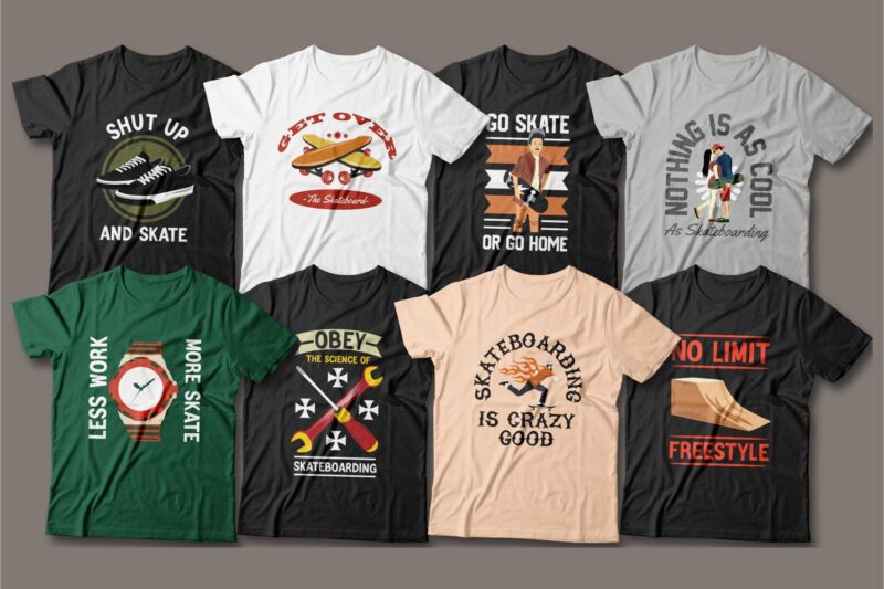 50 Editable skateboarding t-shirt designs bundle, skateboard t shirt design pack, Skateboard t shirt design,