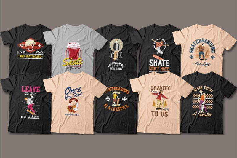50 Editable skateboarding t-shirt designs bundle, skateboard t shirt design pack, Skateboard t shirt design,
