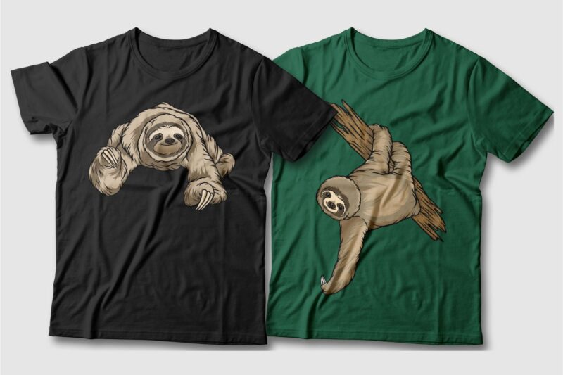 Sloth cartoon bundle t-shirt designs, Sloth cartoon character, Sloth cartoon cute, Sloth cartoon funny, Vector t shirt design pack, illustration,