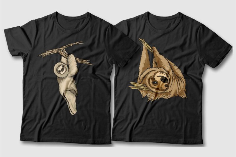 Sloth cartoon bundle t-shirt designs, Sloth cartoon character, Sloth cartoon cute, Sloth cartoon funny, Vector t shirt design pack, illustration,