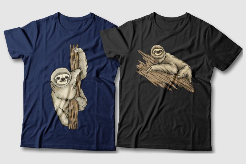 Sloth cartoon bundle t-shirt designs, Sloth cartoon character, Sloth cartoon cute, Sloth cartoon funny, Vector t shirt design pack, illustration,