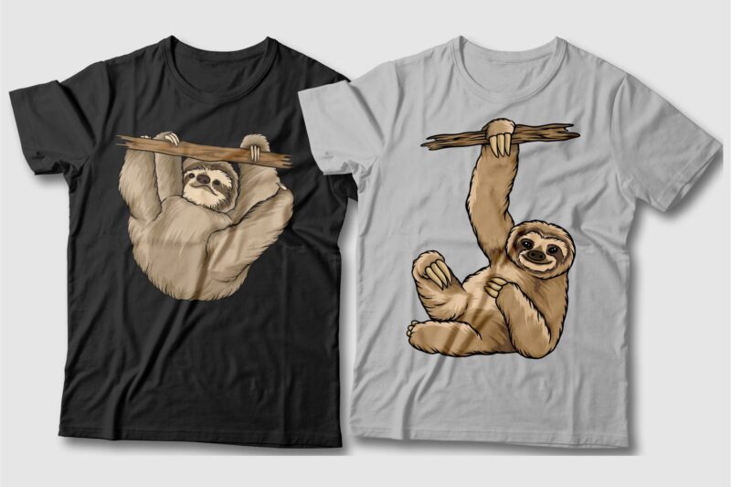 Sloth cartoon bundle t-shirt designs, Sloth cartoon character, Sloth cartoon cute, Sloth cartoon funny, Vector t shirt design pack, illustration,