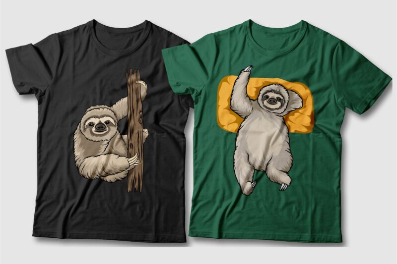 Sloth cartoon bundle t-shirt designs, Sloth cartoon character, Sloth cartoon cute, Sloth cartoon funny, Vector t shirt design pack, illustration,