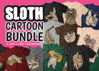 Sloth cartoon cute bundle, Sloth cartoon animal, sloth vector, funny, illustration, svg, png, pod,