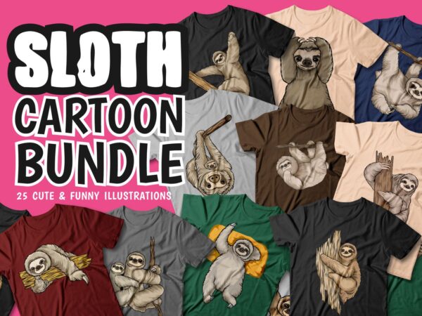 Sloth cartoon cute bundle, sloth cartoon animal, sloth vector, funny, illustration, svg, png, pod,
