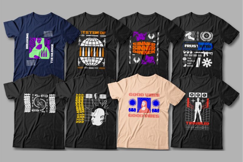 Urban streetwear t shirt design bundle, T-shirt design vector packs ...