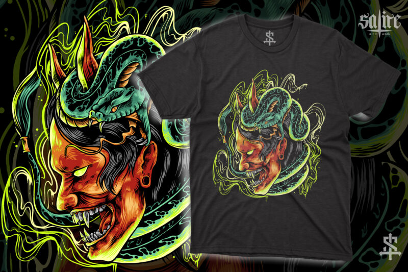 The Oni Mask With Snake Illustration