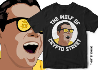 The Wolf Of Crypto Street – Leonardo DiCaprio Vector Portrait – Cryptocurrency Bitcoin T-Shirt design