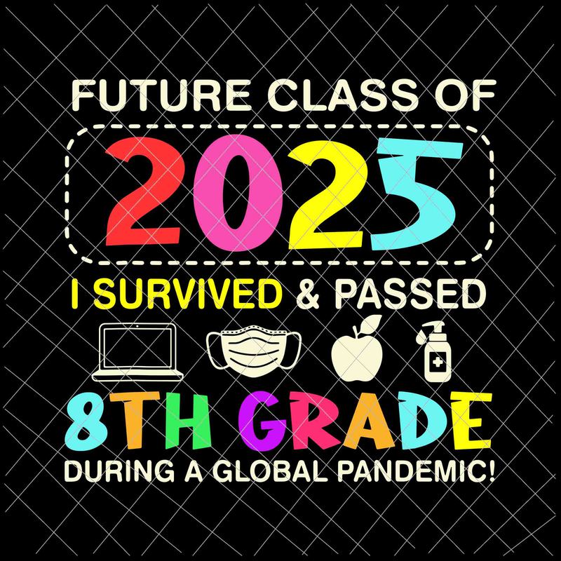 Free Future class of 2025 i survived and passed 8th grade svg, during a global pandemic svg, last day of school svg t shirt graphic design