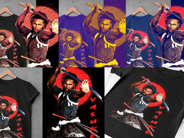 Yasuke and rise – 4 color options t shirt design template