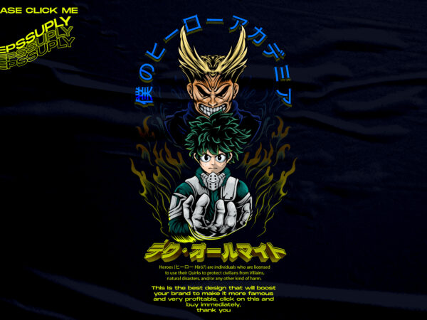 Deku and all might my hero academia t shirt vector illustration