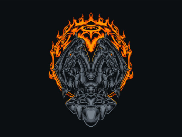 Dragon two head t shirt vector illustration