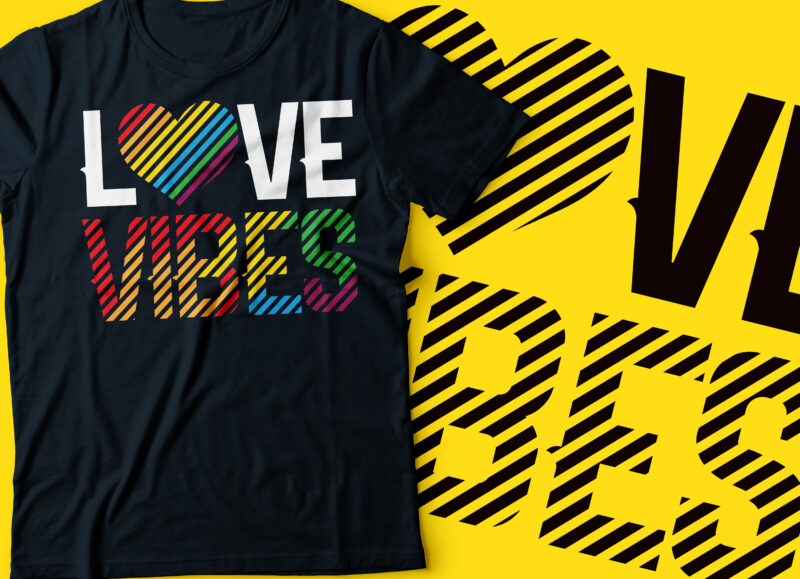 love rainbow hear with rainbow text typography design