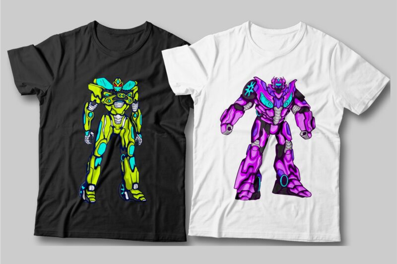 50 Robot t shirt design bundle, Robot vector, sublimation, character, Illustration, cartoon, transformer, svg, png, pod,