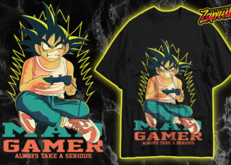 Custom vector dope goku mad gamer always take a serious – editable t-shirt design