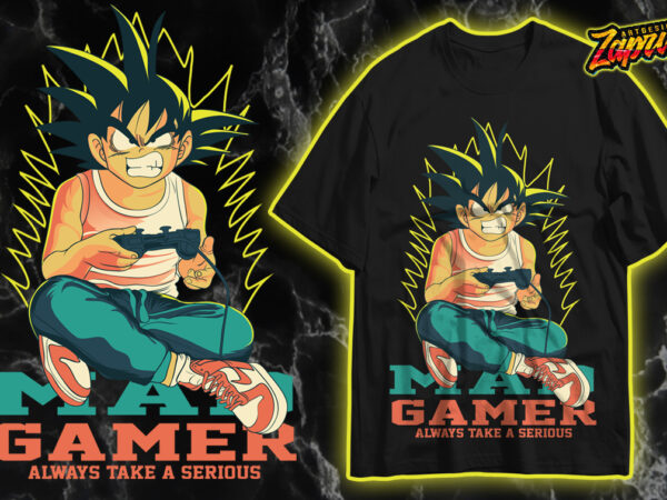 Custom vector dope goku mad gamer always take a serious – editable t-shirt design
