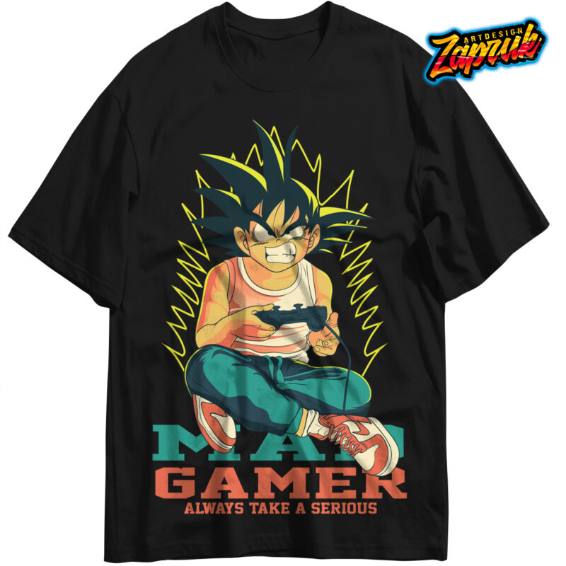 Custom vector dope goku mad gamer always take a serious – editable t-shirt design