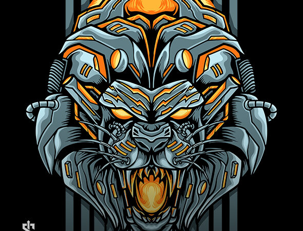 Lion mecha cyborg t shirt vector graphic