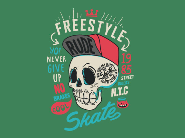 Skate skull freestyle t shirt template vector
