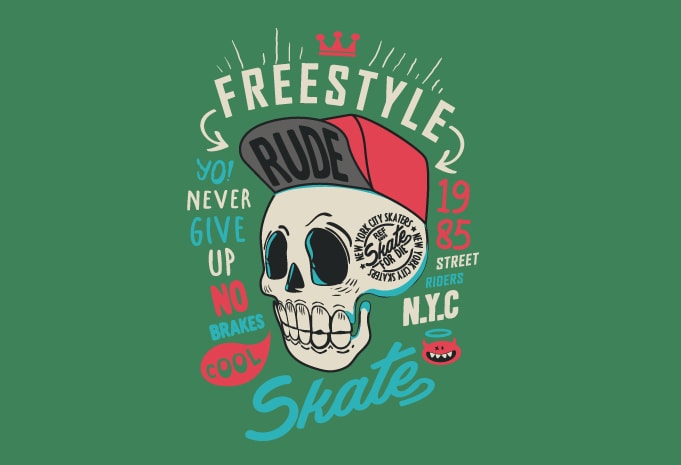 Free Skate skull freestyle t shirt template vector