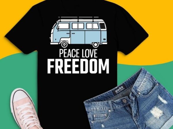 Peace love freedom 4th of july avion airstream retro trailer t-shirt 4th of july graphic tee, airstream, avion, camper trailer, usa, patriotic vintage, patriotic retro. tee,
