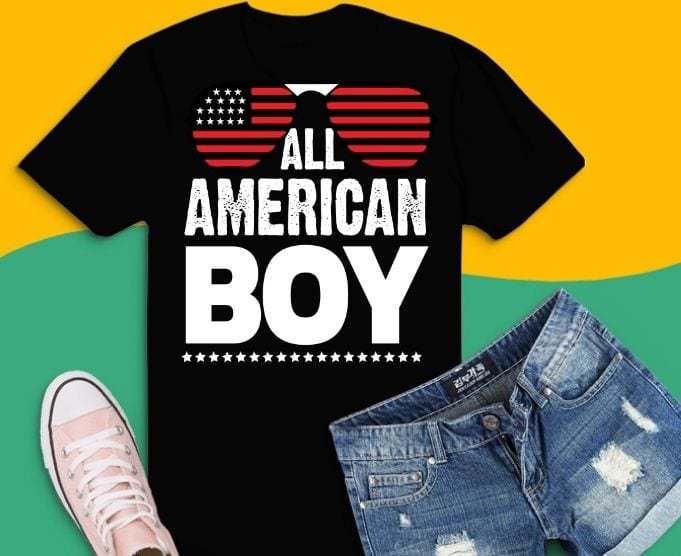 4th of July Shirt ALL AMERICAN BOY USA Flag Patriotic Family T- Shirt design svg,Independence Day Party, Christmas, Great All American Family t-shirt. Complete your collection of patriotic July Fourth,