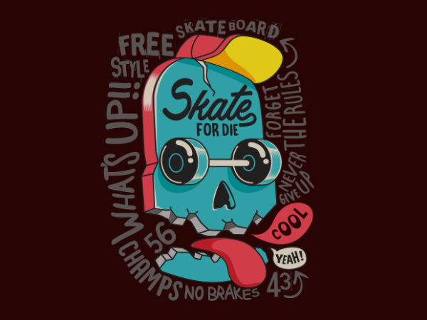 Skate skull freestyle t shirt template vector