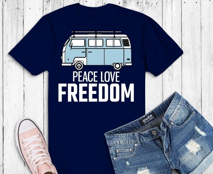 Peace Love Freedom 4th of July Avion Airstream Retro Trailer T-Shirt 4th of july graphic tee, Airstream, Avion, camper trailer, USA, patriotic vintage, patriotic retro. tee,