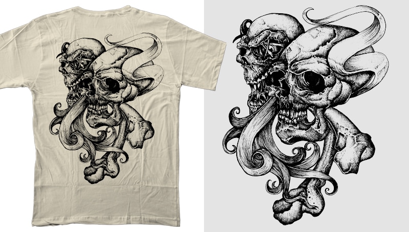t-shirt vector 40 Skulls & Skeletons Design / Tattoo Art