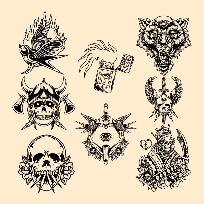 tattoo style silhouette design bundle
