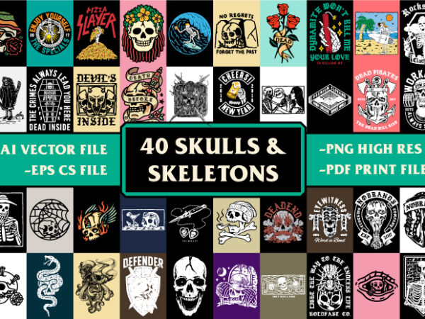 40 skulls & skeletons design / tattoo art