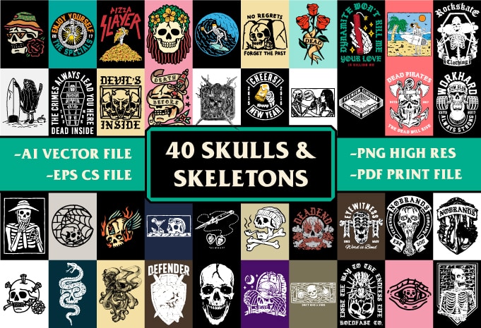40 Skulls & Skeletons Design / Tattoo Art - Buy t-shirt designs