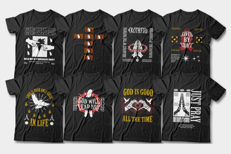 Christian t shirt design bundle with streetwear graphic style, christian t shirt design vector, christian t-shirt designs for youth, christian quotes, jesus, svg, png, pod, packs,