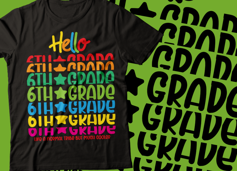 hello first grade repeated colorful style tshirt bundle form 1st to 9th grade | teacher typography design